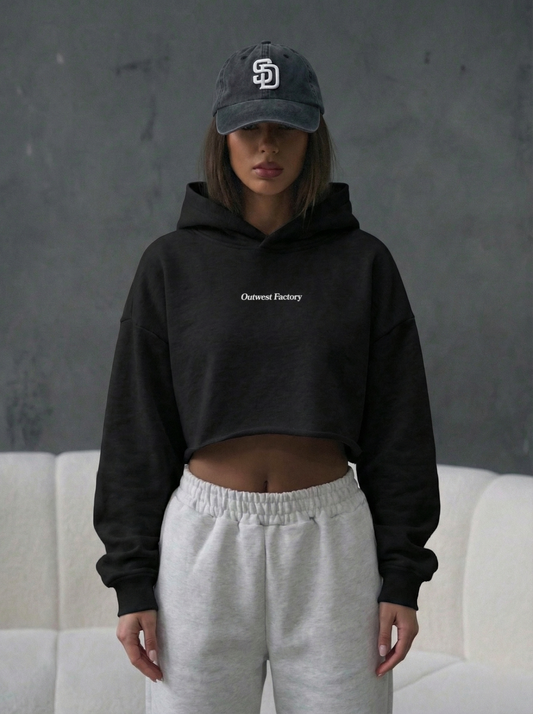 Outwest Factory Cropped Hoodie (Black)