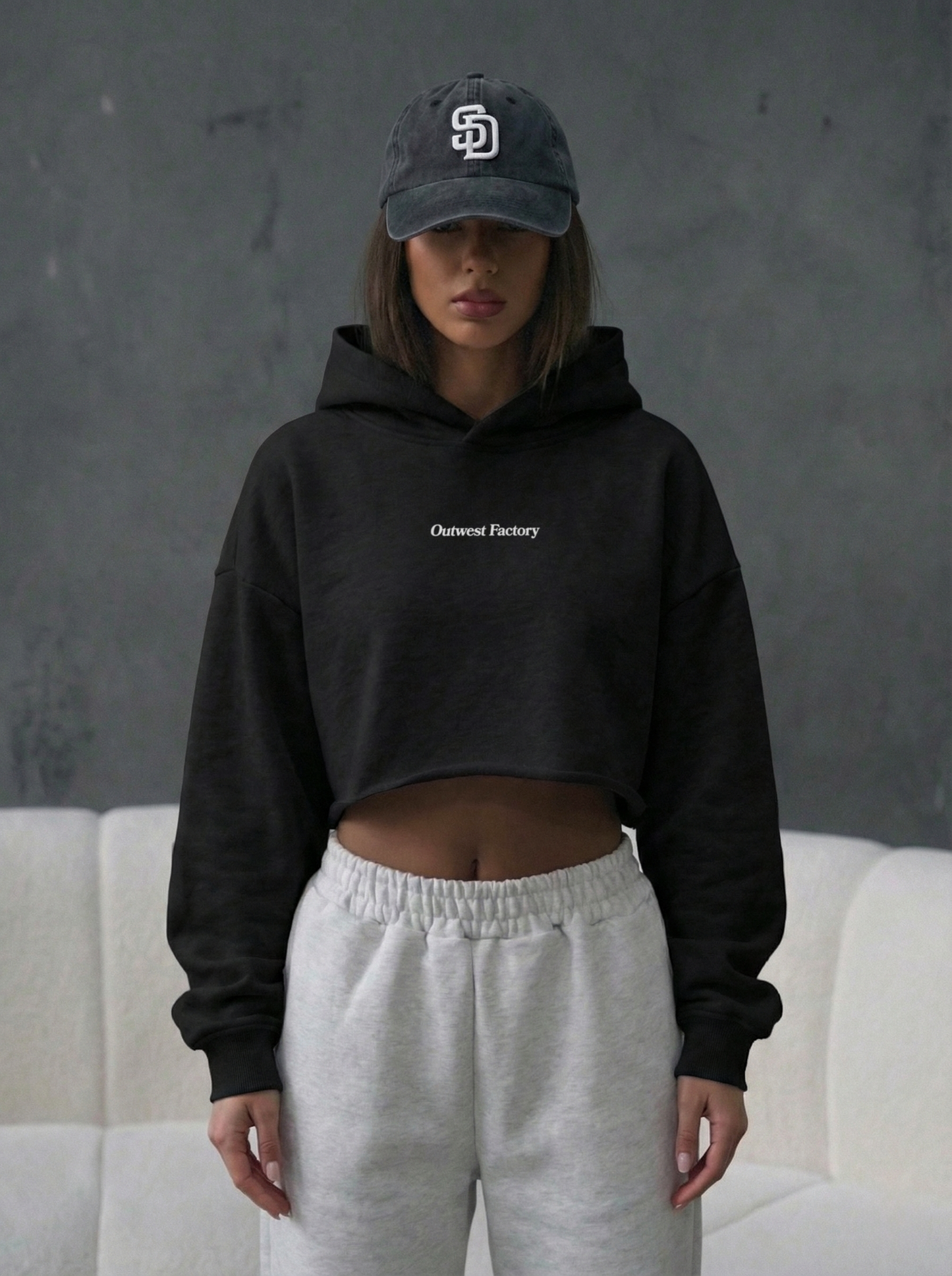 Outwest Factory Cropped Hoodie (Black)